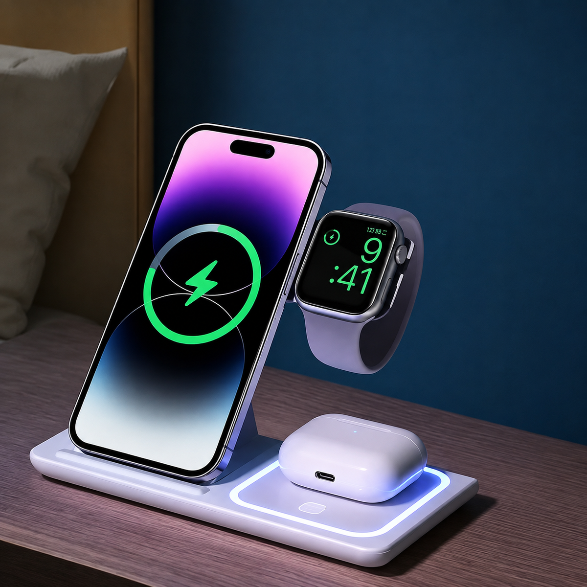 NOVEX 3-in-1 Wireless Charging Station for iPhone 17 16 15 14 13 12 Pro Max iWatch 11 Airpods Pro 4/3 Fast Charger Stand Dock