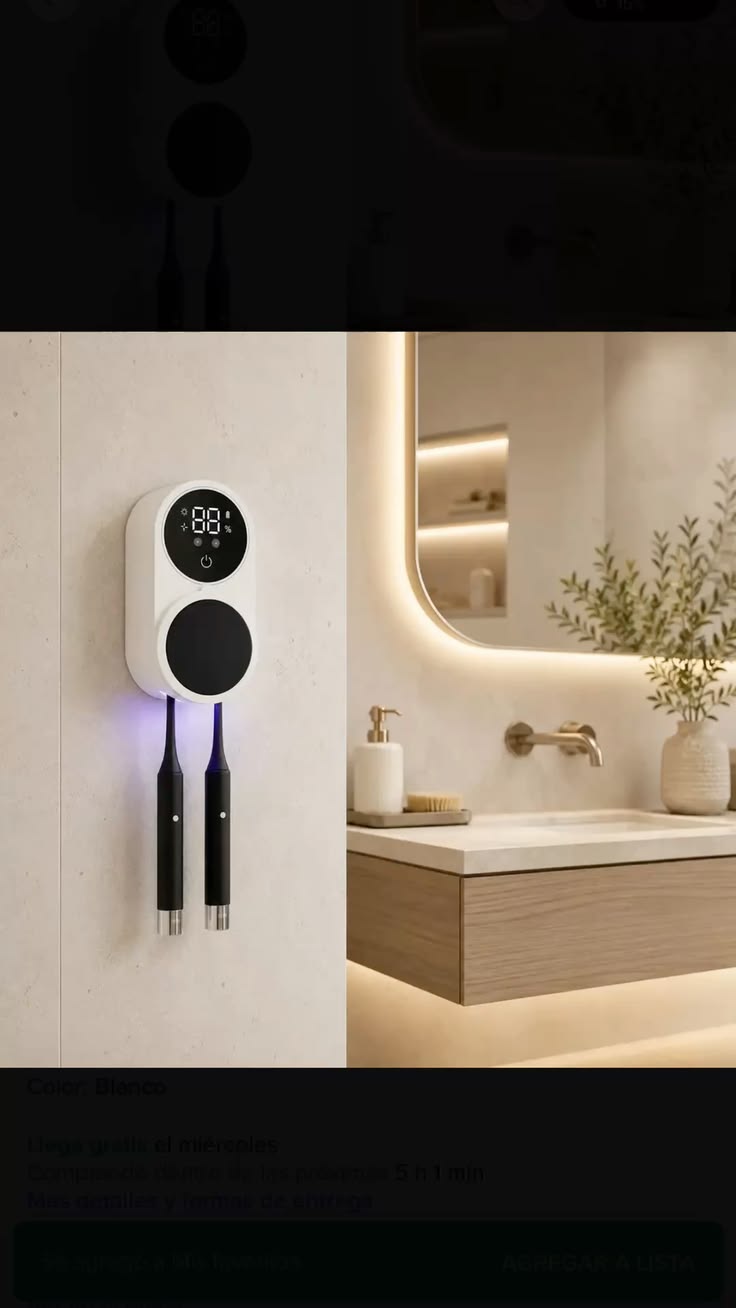 Smart Electric Toothbrush with Digital Display & Wall-Mounted Charging Holder