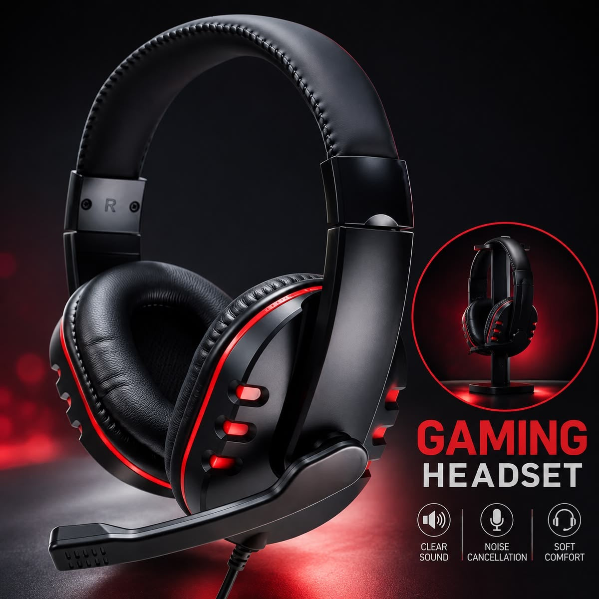 Wired Gaming Headset with Mic – 3.5mm Stereo Headphones for PS4 & PC