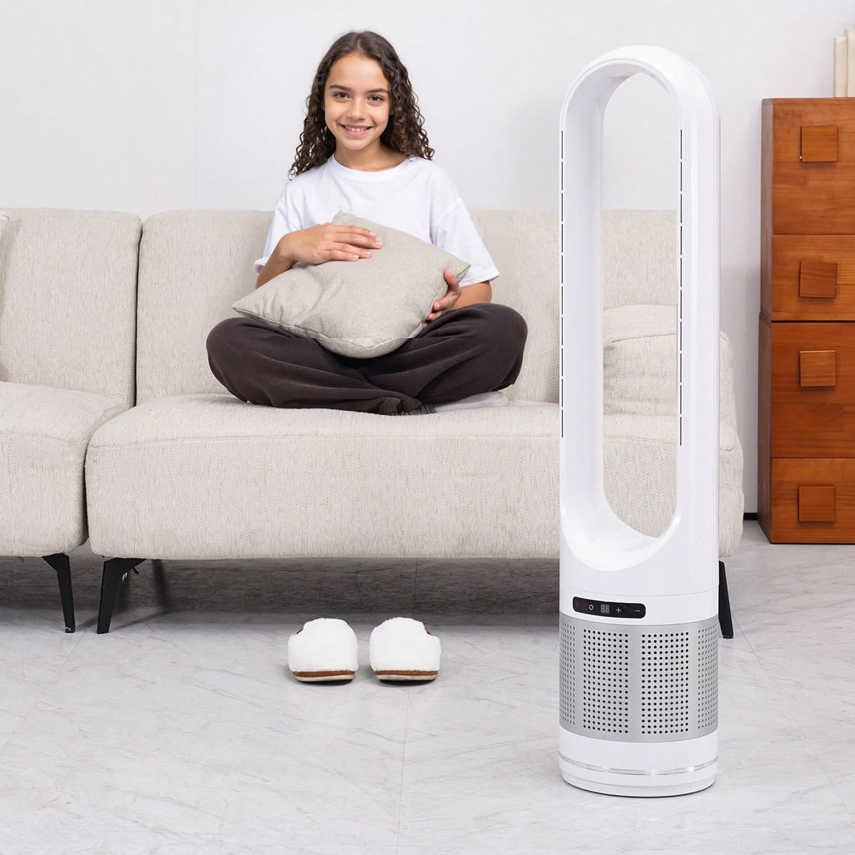 🌬️ Bladeless Tower Fan with Remote Control – 8 Speeds, Oscillation & 8H Timer