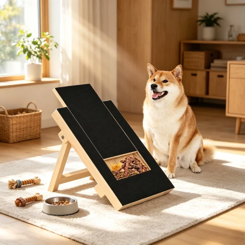 🐾 Dog Nail Scratch Board with Treat Box – Wooden Puppy Nail Grinding Pad