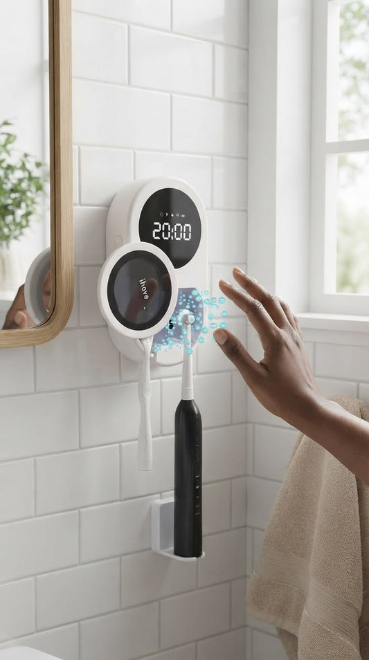 Smart Electric Toothbrush with Digital Display & Wall-Mounted Charging Holder
