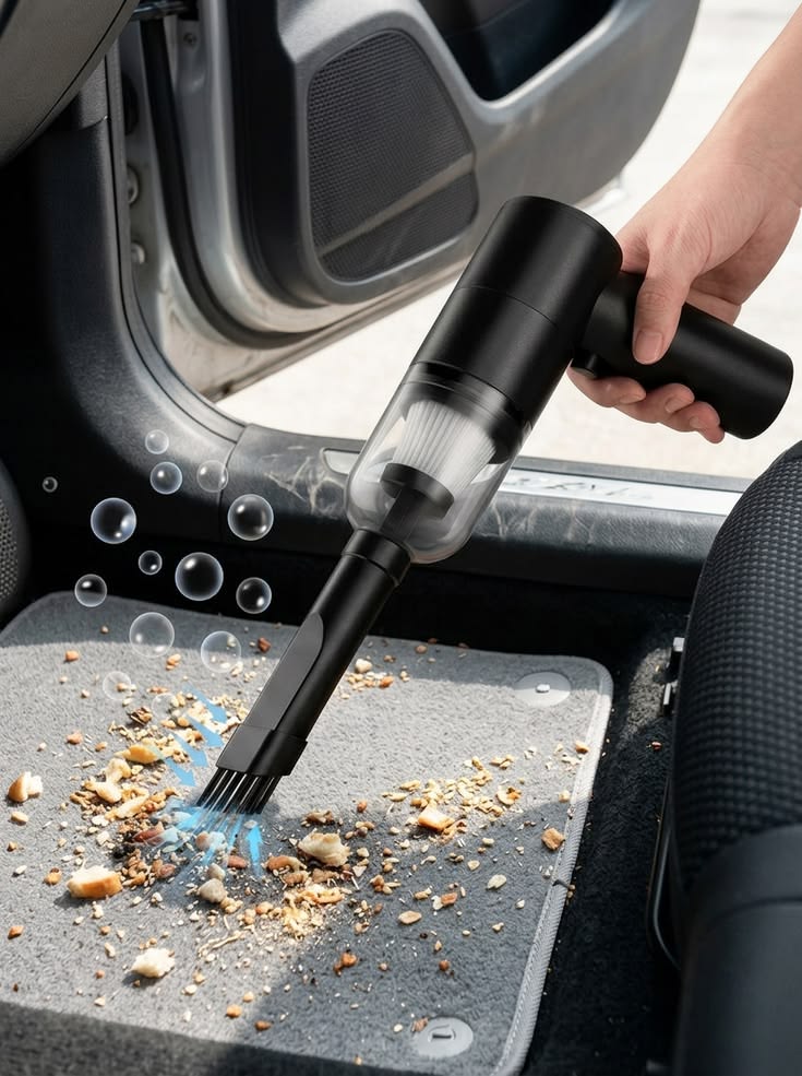 High-Power Mini Car Vacuum cleaner-20000Pa, 130,000RPM Brushless Motor, 4000mAh Battery, Dual Nozzles for Car/Home/Keyboard & Vacuum Storag