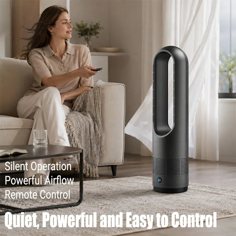 🌬️ Bladeless Tower Fan with Remote Control – 8 Speeds, Oscillation & 8H Timer