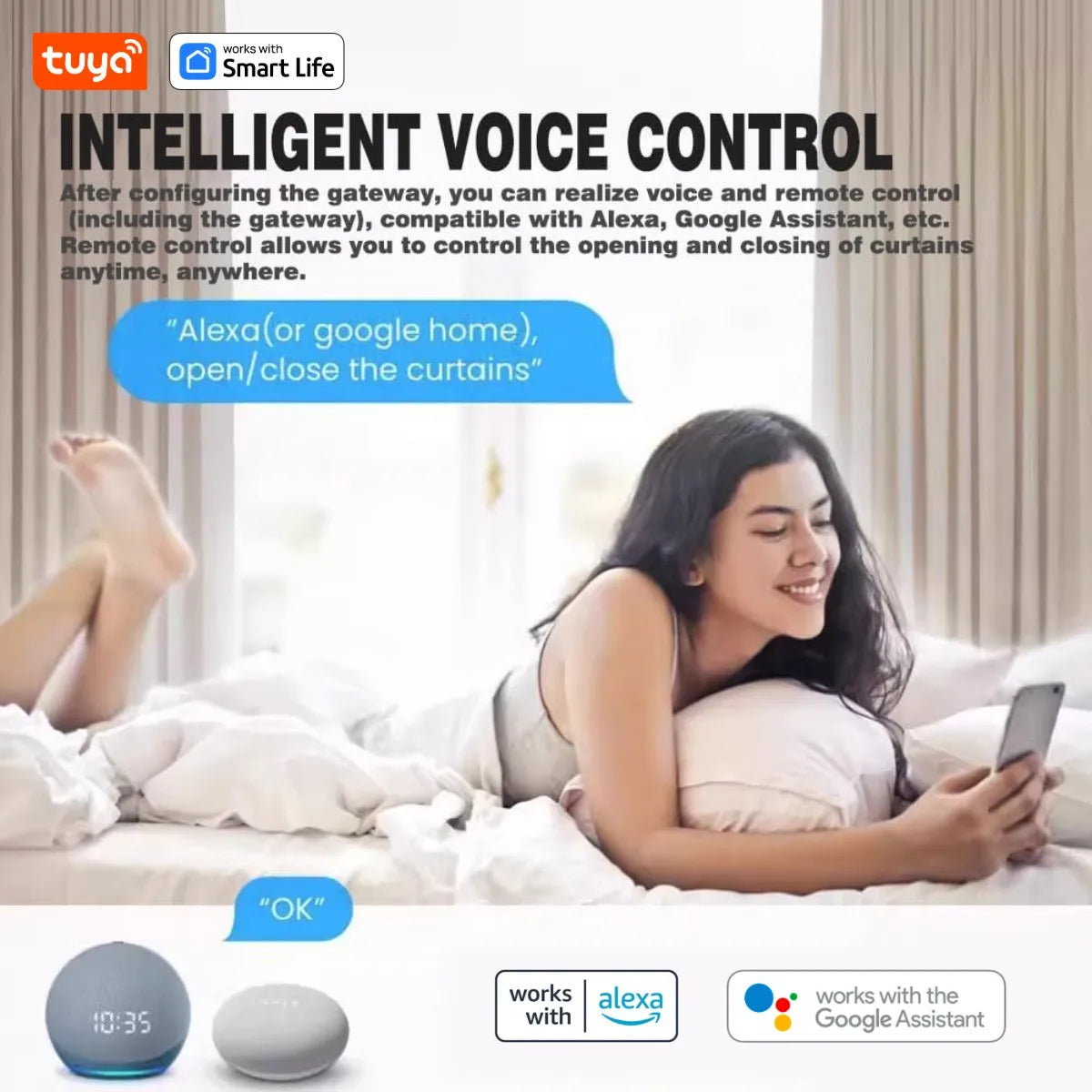 Tuya Smart Curtain Robot Curtain Motor 3-in-1 Wi-Fi Tuya APP Remote control Timed switch, Pull-to-start For Roman T U Tracks