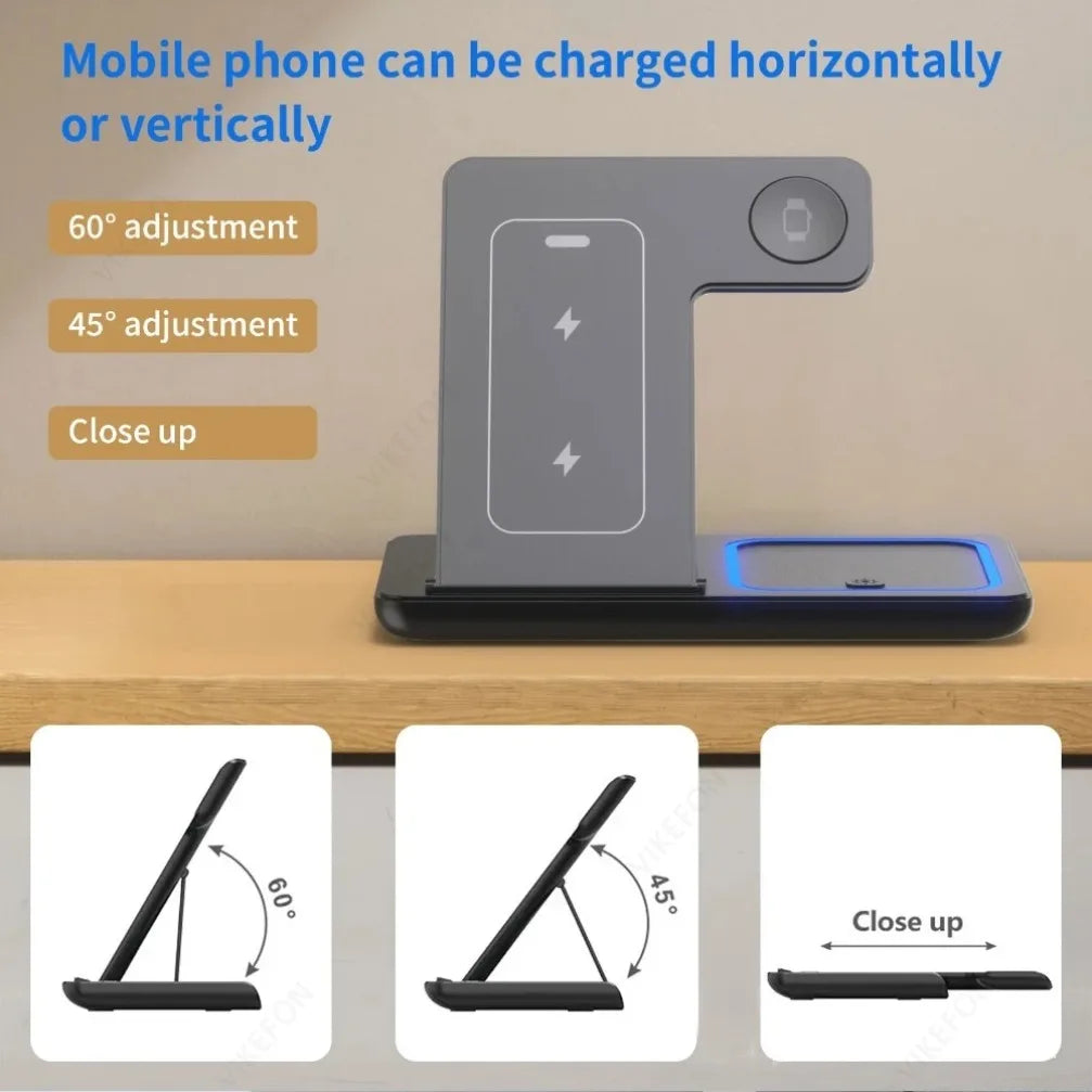 NOVEX 3-in-1 Wireless Charging Station for iPhone 17 16 15 14 13 12 Pro Max iWatch 11 Airpods Pro 4/3 Fast Charger Stand Dock