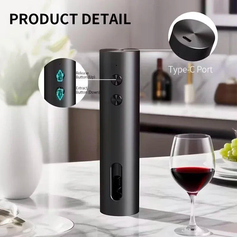 NOVEX Electric Wine Opener Set – Rechargeable USB-C Corkscrew with Foil Cutter, Wine Pourer & Vacuum Stopper