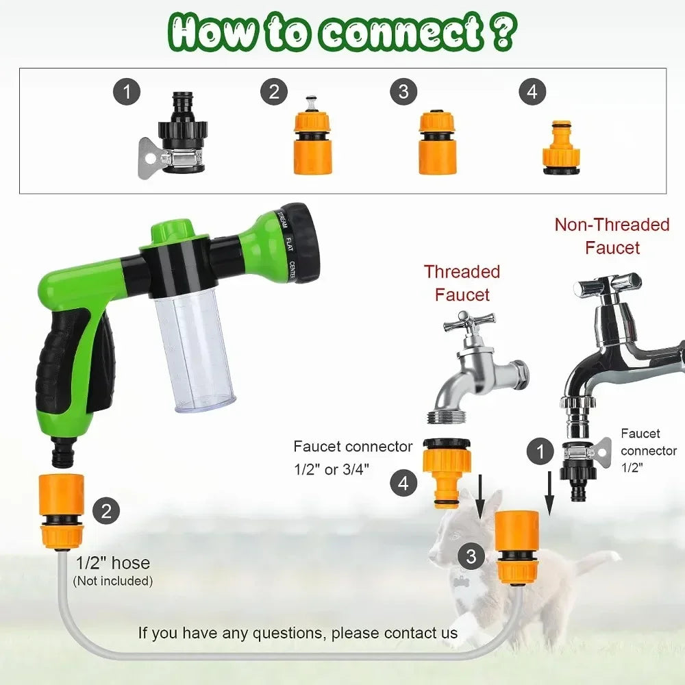 8-in-1 Pet Shower Gun – Foam Sprayer & Grooming Brush