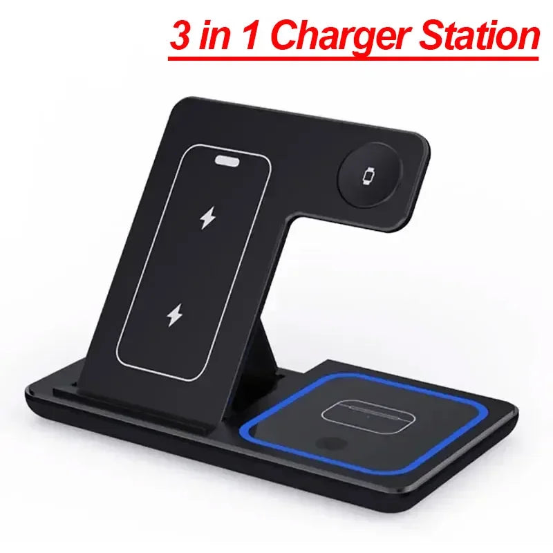 NOVEX 3-in-1 Wireless Charging Station for iPhone 17 16 15 14 13 12 Pro Max iWatch 11 Airpods Pro 4/3 Fast Charger Stand Dock