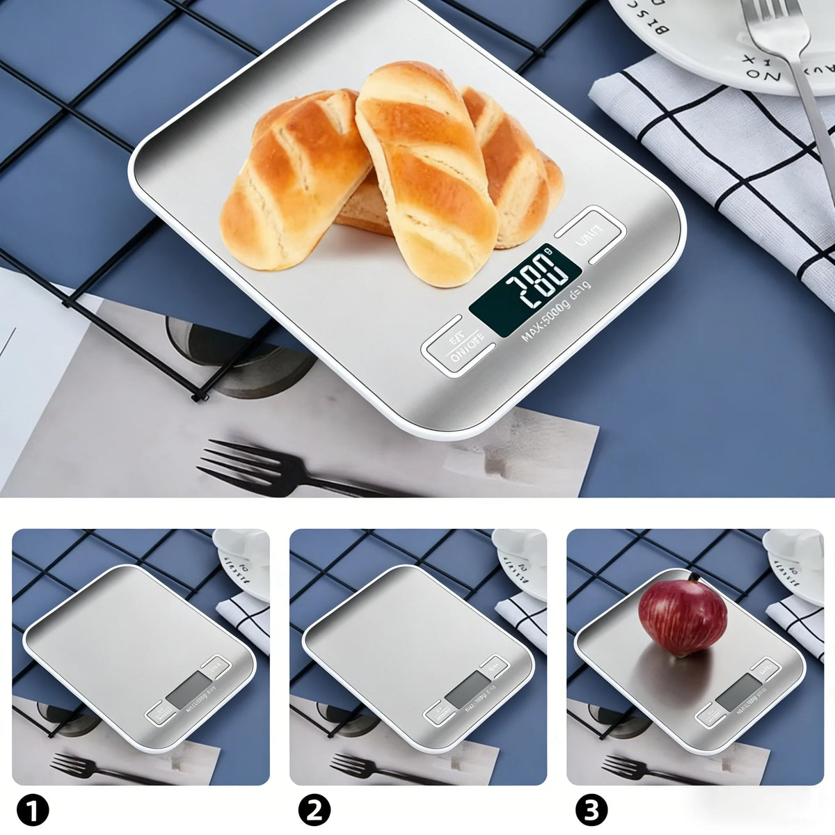 NOVEX Digital Kitchen Scale – 5kg/10kg Capacity, 1g Precision, Stainless Steel