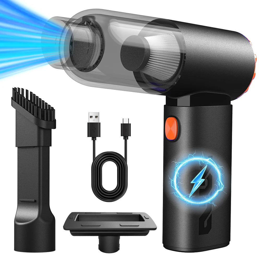 High-Power Mini Car Vacuum cleaner-20000Pa, 130,000RPM Brushless Motor, 4000mAh Battery, Dual Nozzles for Car/Home/Keyboard & Vacuum Storag