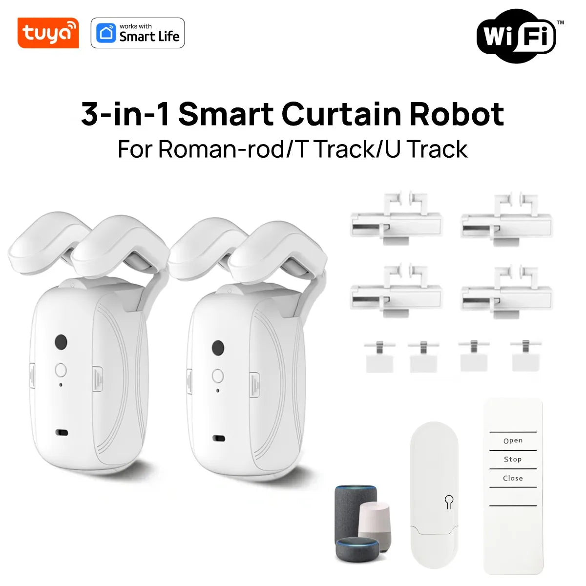 Tuya Smart Curtain Robot Curtain Motor 3-in-1 Wi-Fi Tuya APP Remote control Timed switch, Pull-to-start For Roman T U Tracks