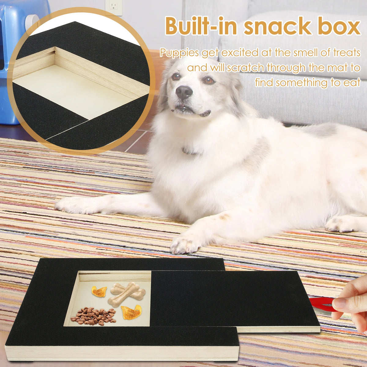 🐾 Dog Nail Scratch Board with Treat Box – Wooden Puppy Nail Grinding Pad