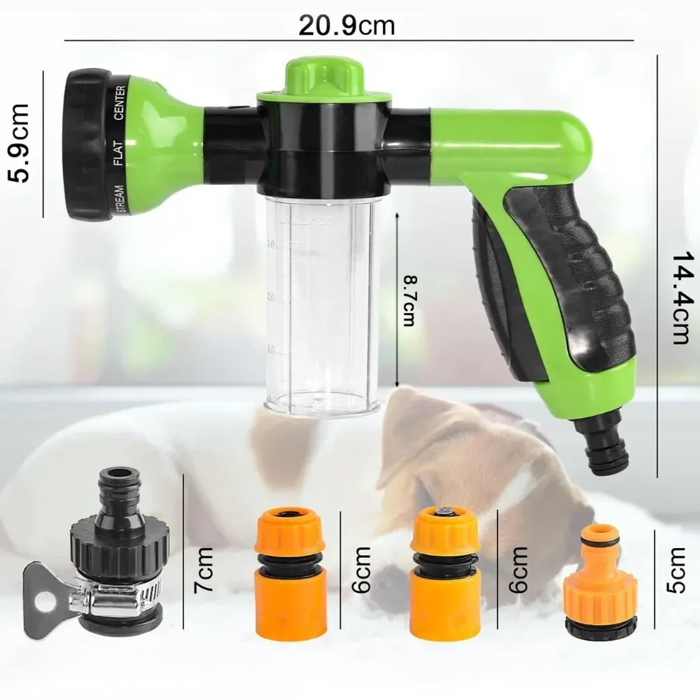 8-in-1 Pet Shower Gun – Foam Sprayer & Grooming Brush