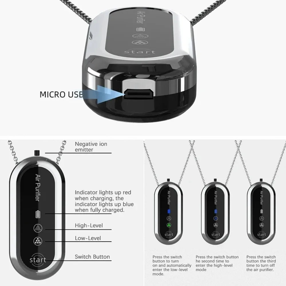 Wearable Mini Air Purifier – Portable USB Rechargeable Air Cleaner