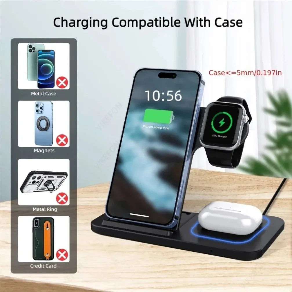 NOVEX 3-in-1 Wireless Charging Station for iPhone 17 16 15 14 13 12 Pro Max iWatch 11 Airpods Pro 4/3 Fast Charger Stand Dock