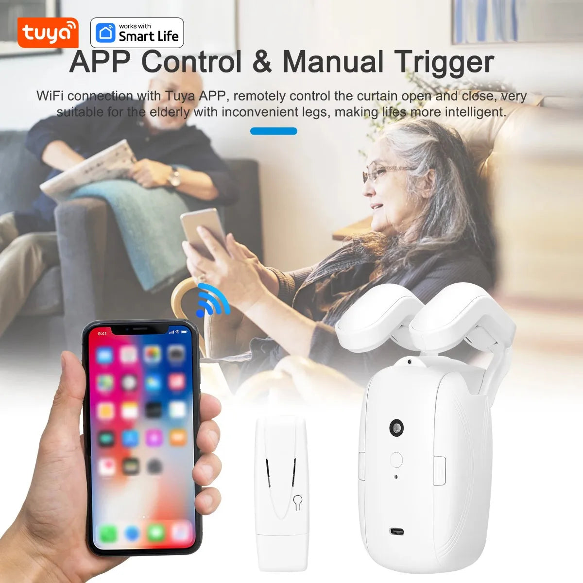 Tuya Smart Curtain Robot Curtain Motor 3-in-1 Wi-Fi Tuya APP Remote control Timed switch, Pull-to-start For Roman T U Tracks