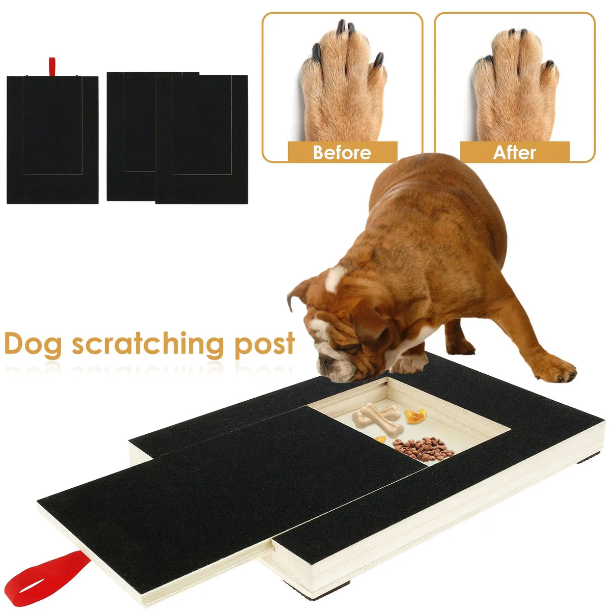 🐾 Dog Nail Scratch Board with Treat Box – Wooden Puppy Nail Grinding Pad