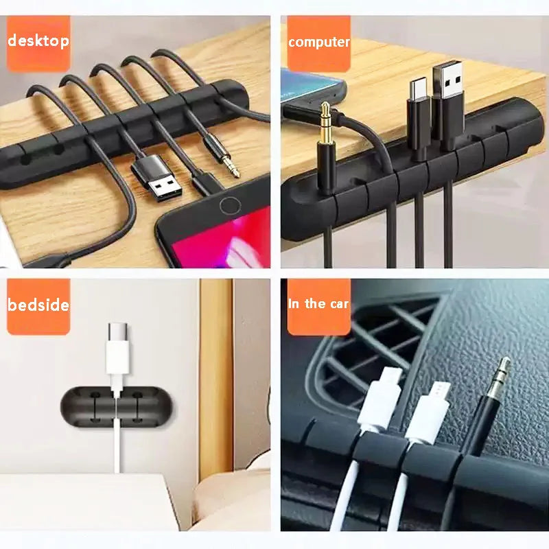 NOVEX 5/7-Hole Cable Organizer Clips – Desktop Charging Cable Holder & Wire Management Storage