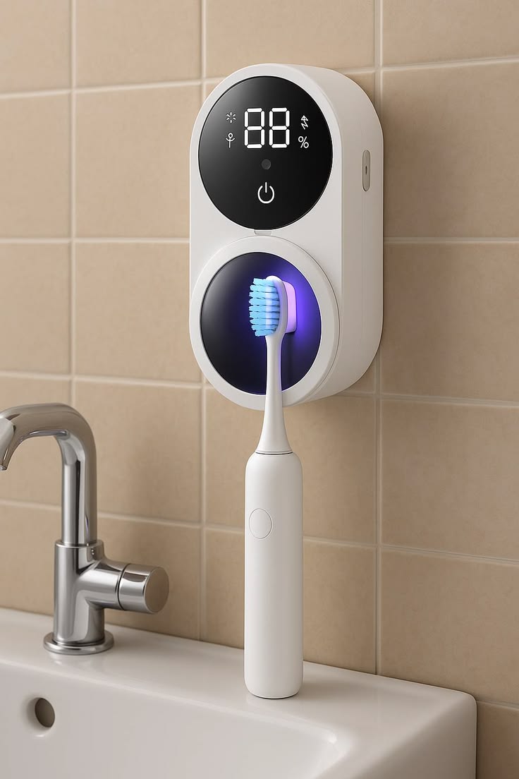 Smart Electric Toothbrush with Digital Display & Wall-Mounted Charging Holder