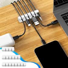 NOVEX 5/7-Hole Cable Organizer Clips – Desktop Charging Cable Holder & Wire Management Storage